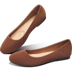 Obtaom Women Tan Textile Rounded Toe Slip on Comfortable Ballet Flats Shoes